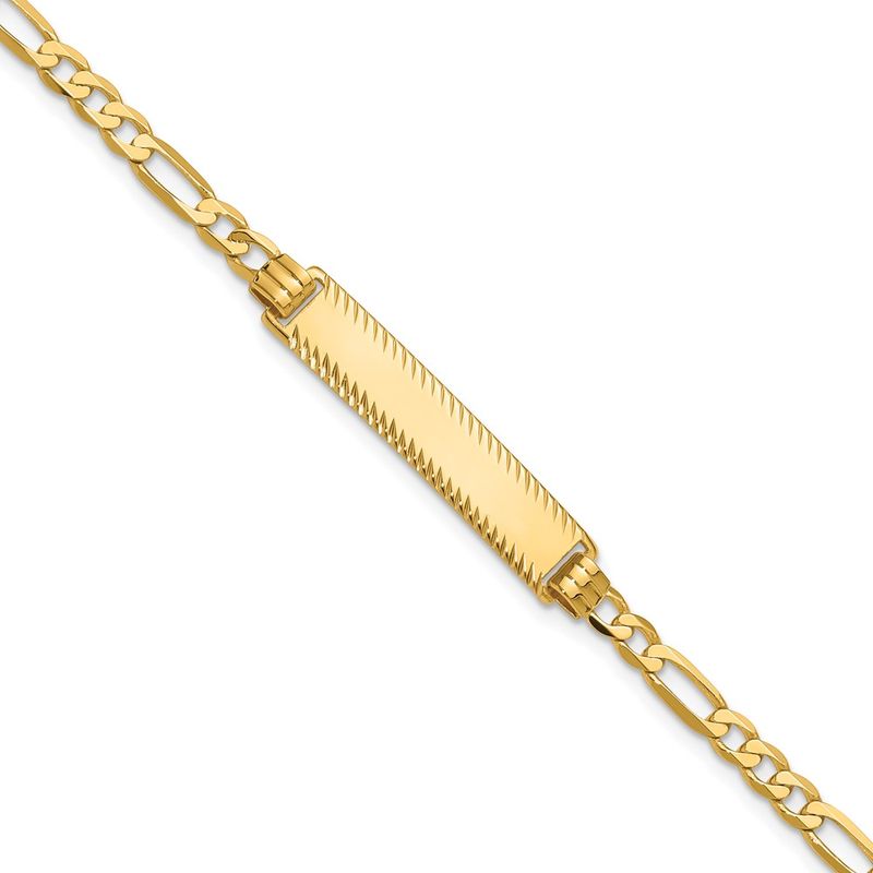 14k Yellow Gold Flat Figaro Link Diamond Cut Id Bracelet 1271$